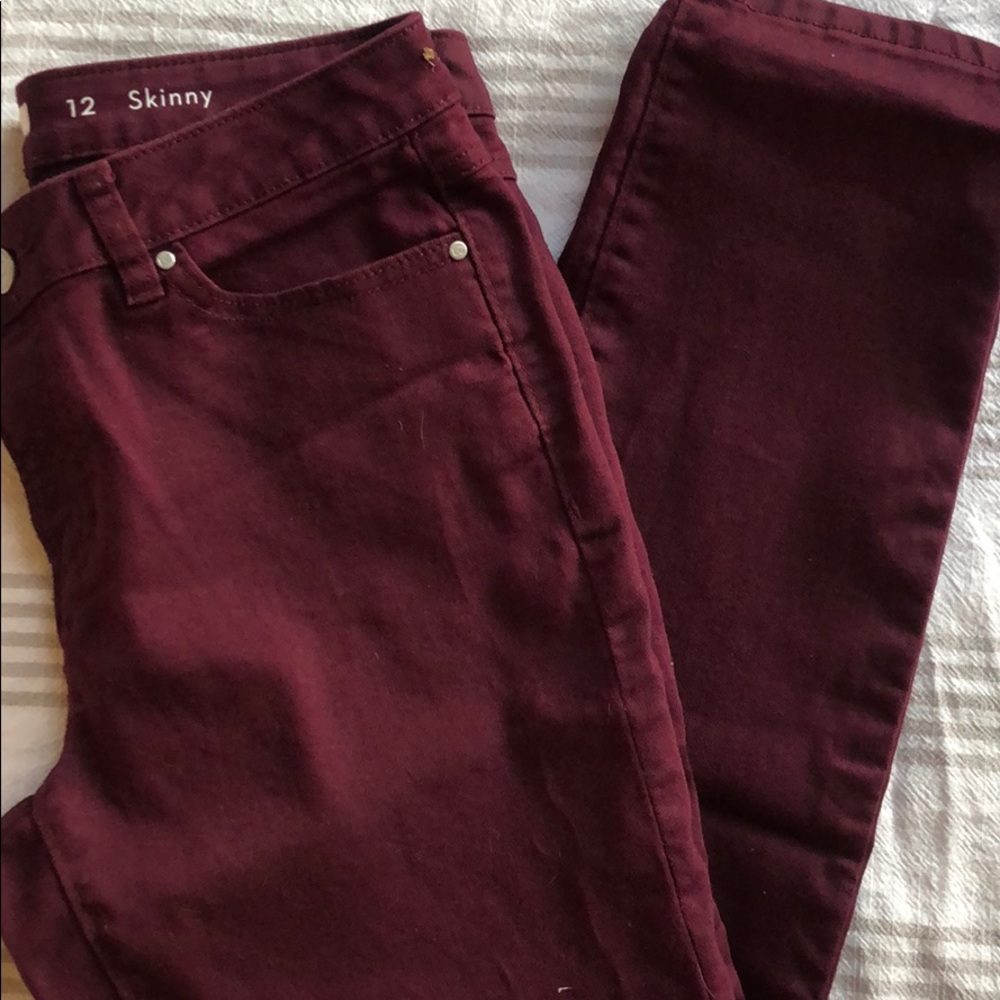 Cranberry color Skinny Jeans.